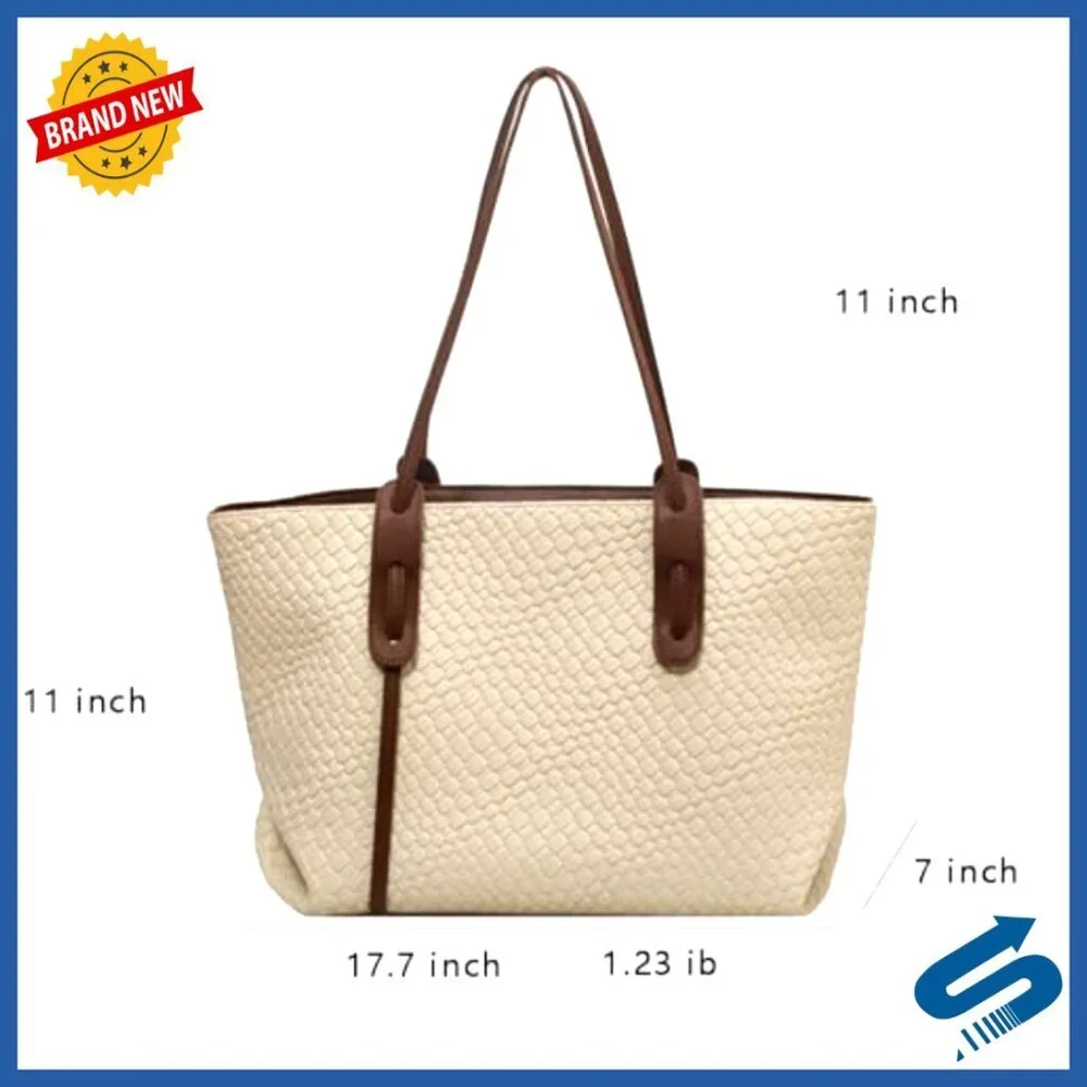 Large Woven Leather Tote Shoulder Bag Elegant Classic Work Satchel Handbag